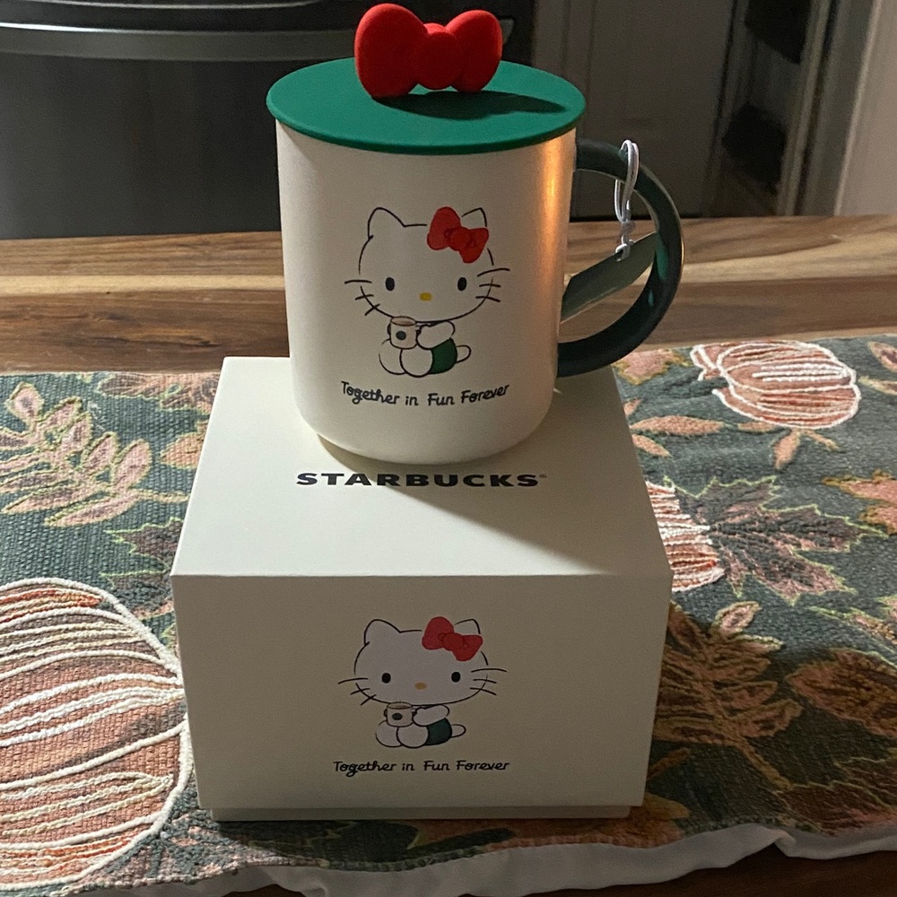 Starbucks Hello Kitty Mug with Green Lid and Red Bow